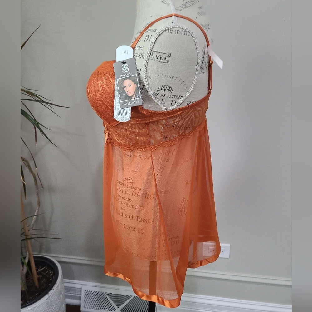 NWT Daisy Fuentes Elegant Orange Lace Babydoll Sz.XL - Picture 3 of 15